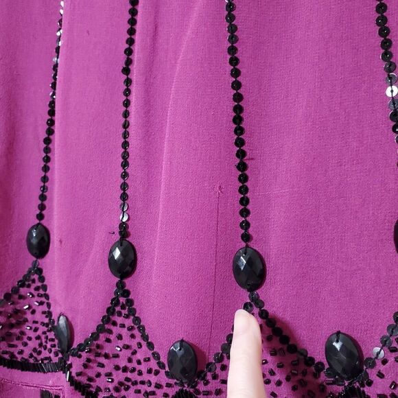 American Retro Paris Silk Curtains Skirt Size 40 Purple Beaded Scalloped Womens - Picture 3 of 13